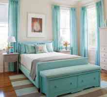 Spavaća soba u tirkiznim bojama: pozadina, namještaj, pribor