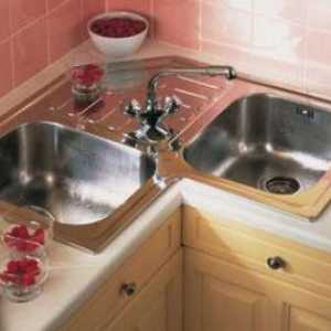 Dimenzije kuhinjskih sudopera u kutu. Mala kuhinjska sudopera